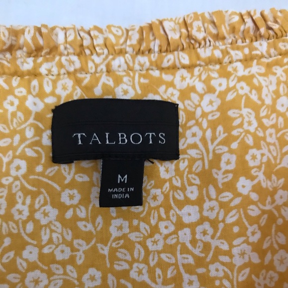 Talbots Mustard Yellow Long Sleeve Mini Floral Print Cotton Peasant Blouse M - Picture 3 of 5